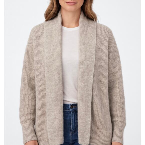 Rachel Parcell Sweaters - Rachel Parcell Chunky Knit Shawl Collar Open Cardigan Balloon Sleeve Sweater Tan